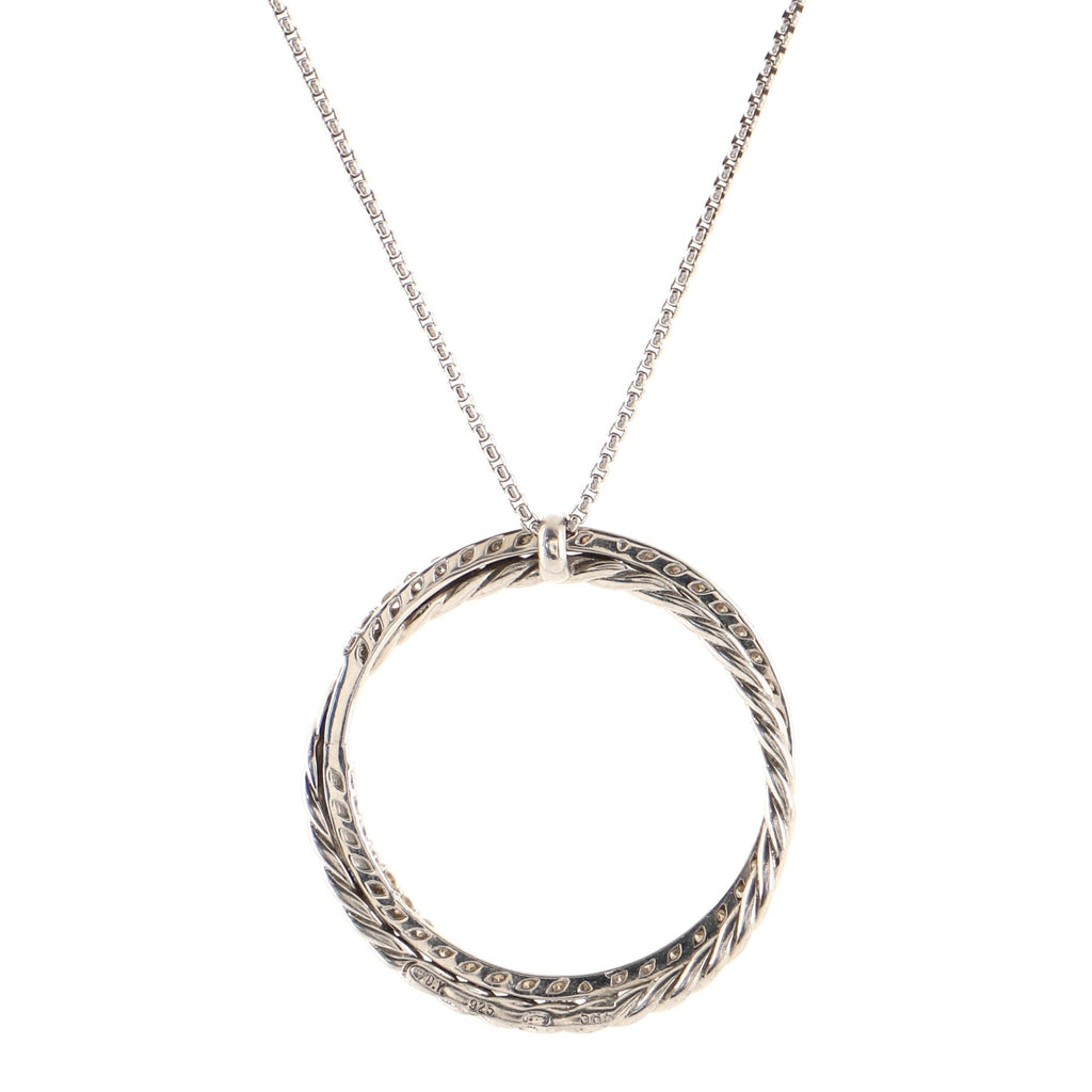 Crossover Circle Pendant Necklace Sterling Silver and 14K White Gold with Diamonds