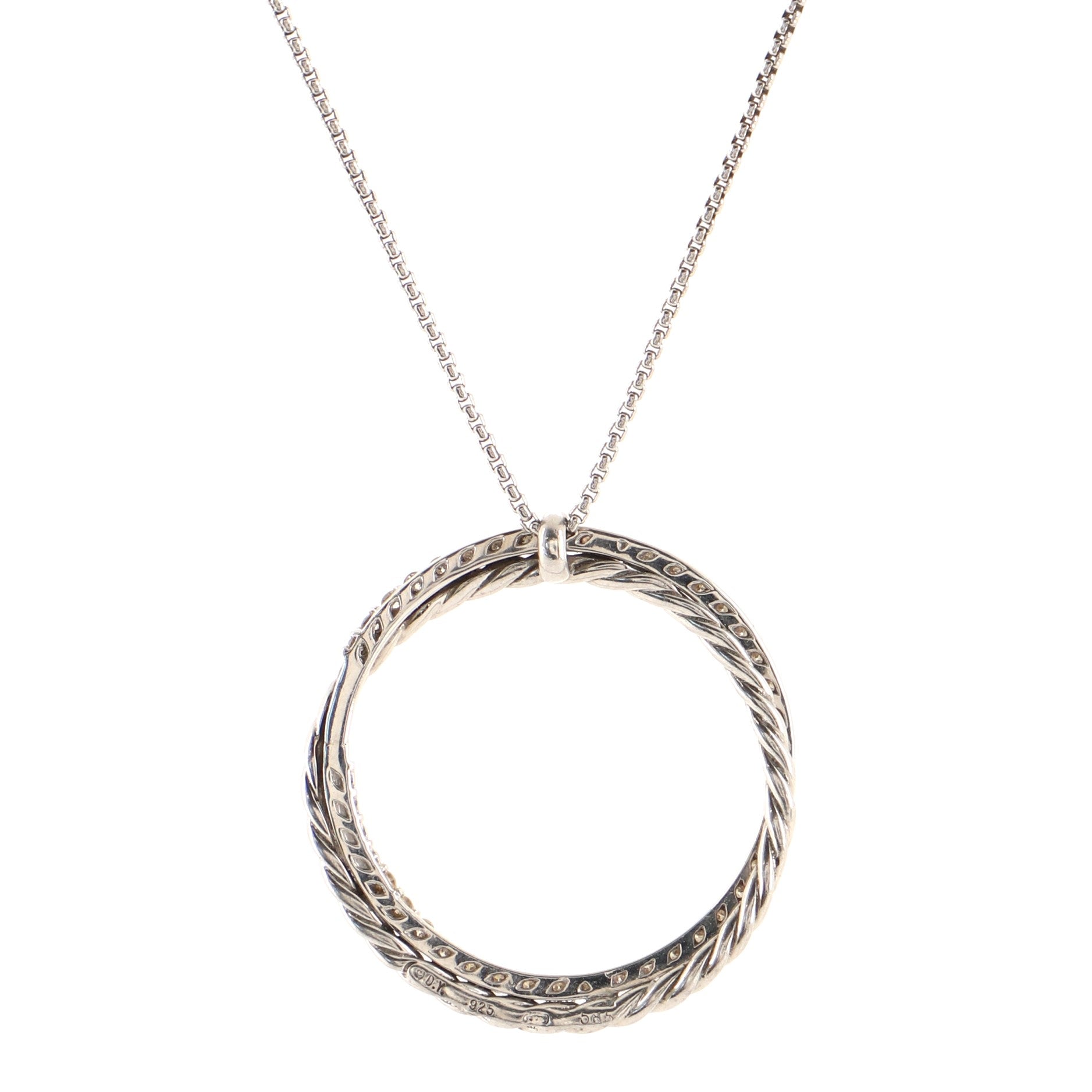 Crossover Circle Pendant Necklace Sterling Silver and 14K White Gold with Diamonds