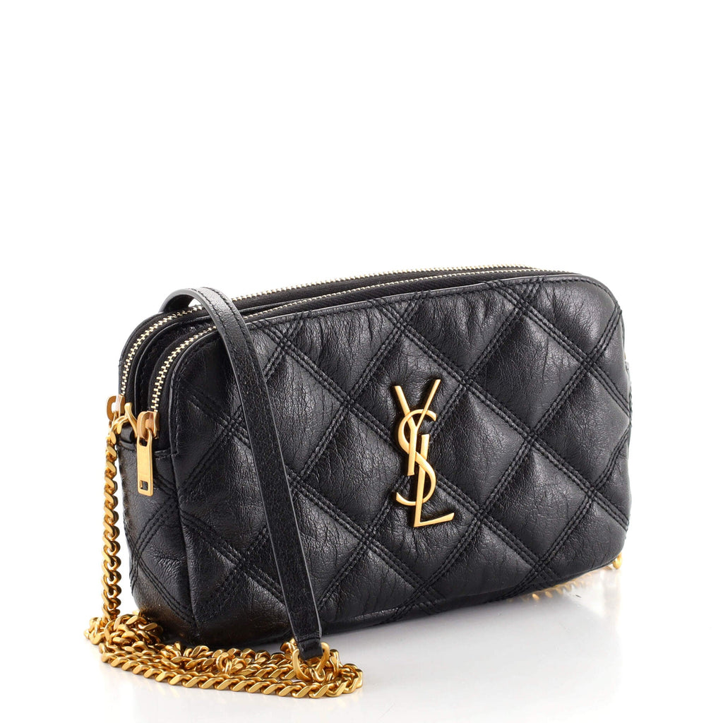Becky Double Zip Crossbody Pouch Quilted Leather Mini