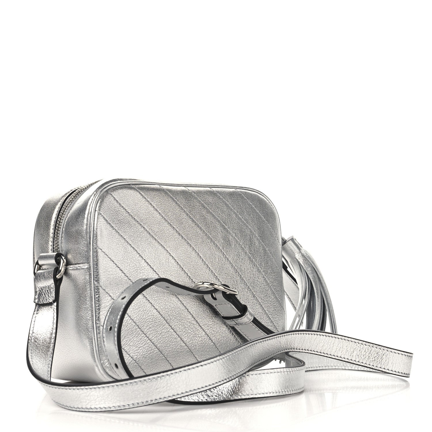 Metallic Sakai Be Green Calfskin Diagonal Stitched Small Blondie Shoulder Bag Silver
