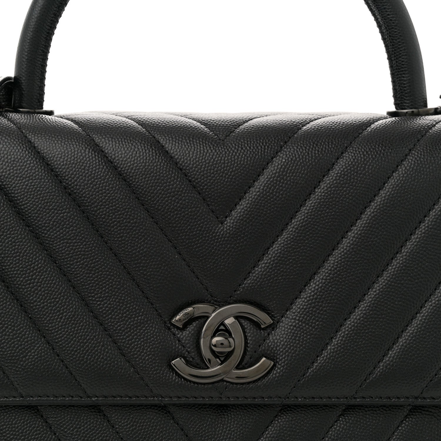 Caviar Chevron Quilted Small Coco Handle Flap So Black