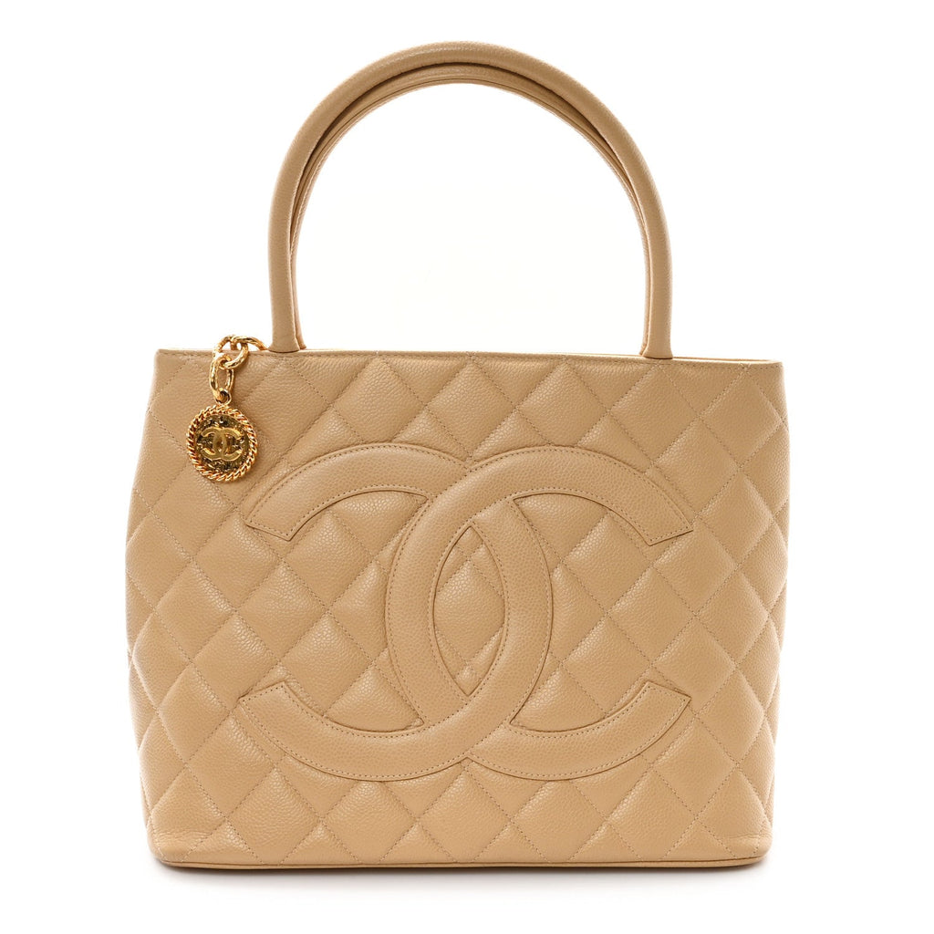 Caviar Quilted Medallion Tote Beige