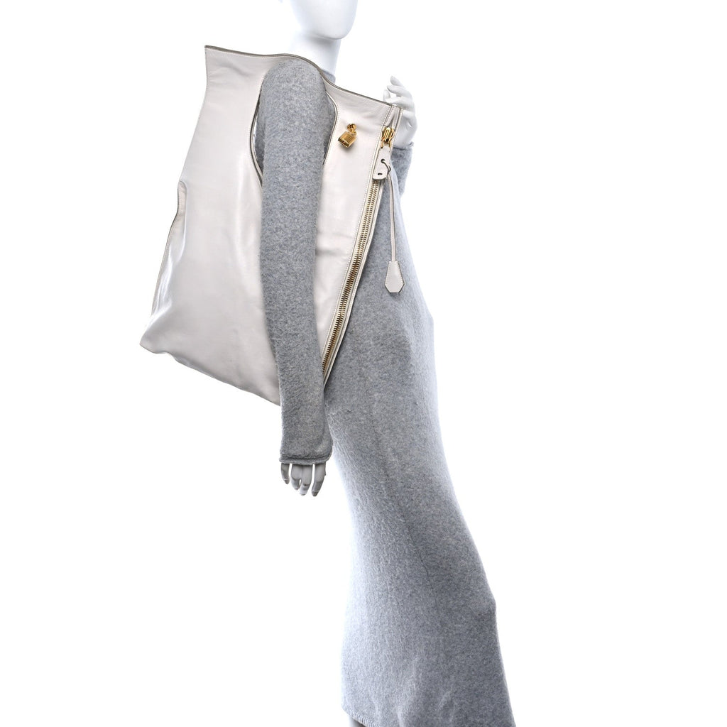 Ramskin Large Alix Padlock Zip Shoulder Bag White