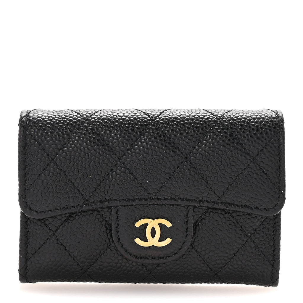 Caviar Quilted Flap  Holder Wallet Black