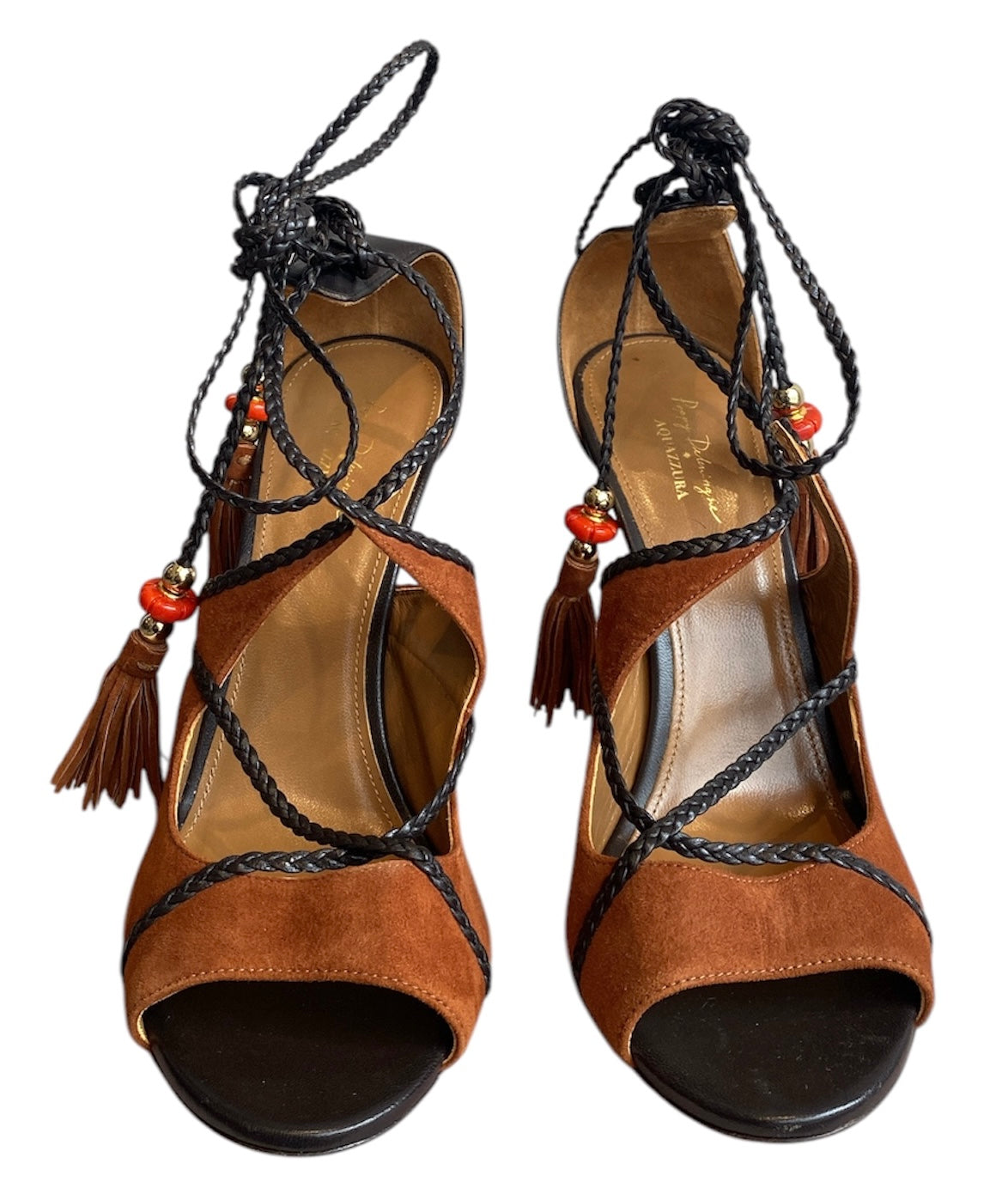 Aquazzura x Poppy Delevingne Suede Braided Heeled Sandals - 40