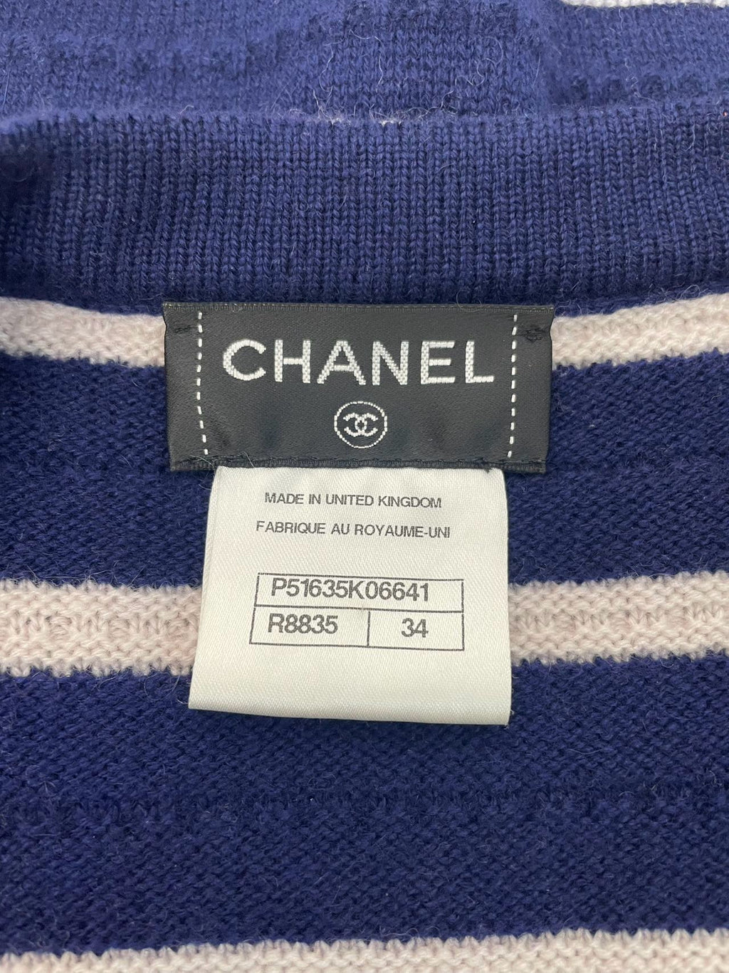 CHANEL cashmere Striped Dress in Navy Blue and White FR 34