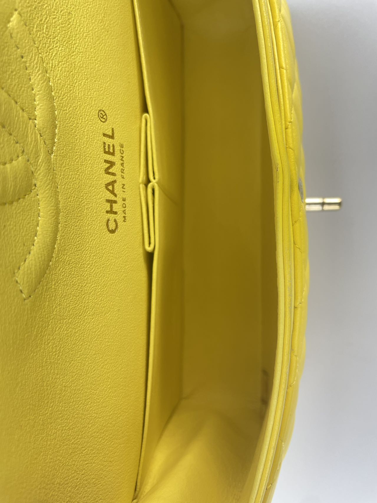 Chanel Yellow Classic Double Flap Bag Medium in Lambskin Leather with Silver Hardware