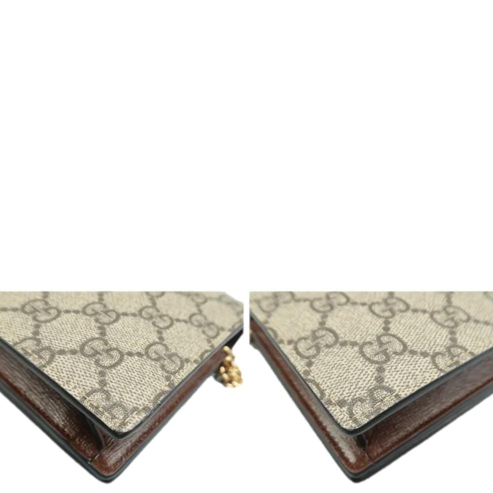 Gucci Heart Chain Wallet GG Supreme Monogram Canvas Crossbody Bag Beige