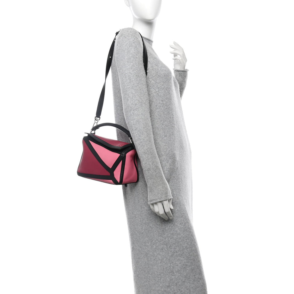 Calfskin Small Graphic Puzzle Bag Raspberry Wild Rose