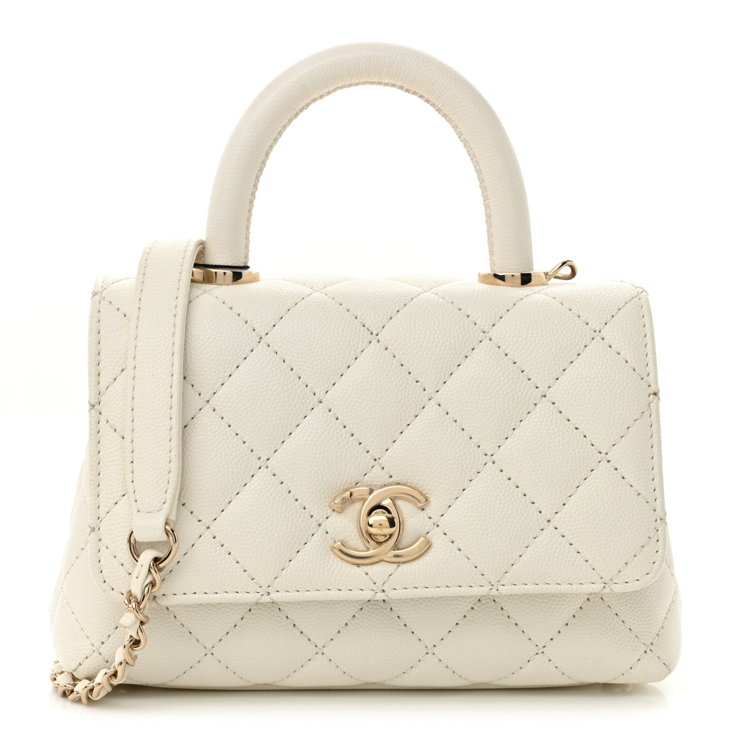 Caviar Quilted Extra Mini Coco Handle Flap White
