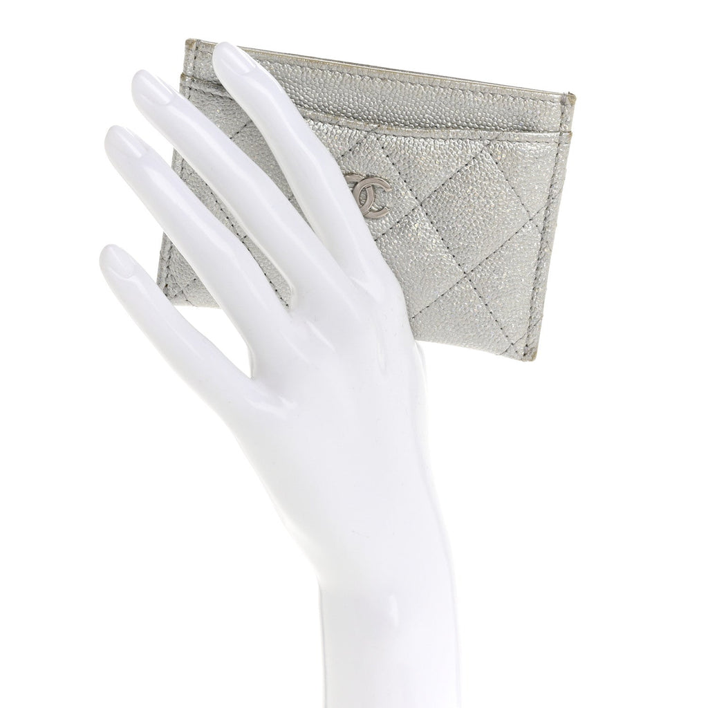 Glittered Metallic Caviar Quilted  Holder Silver