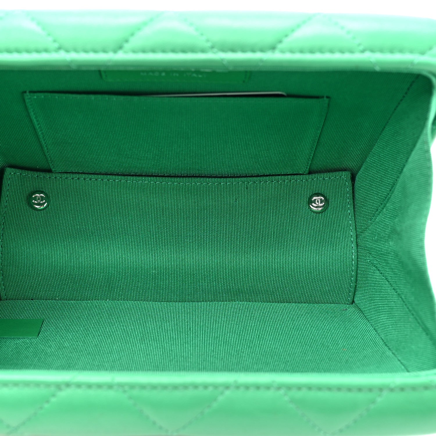 Quilted Lambskin Metal Bar Clutch Bag Green