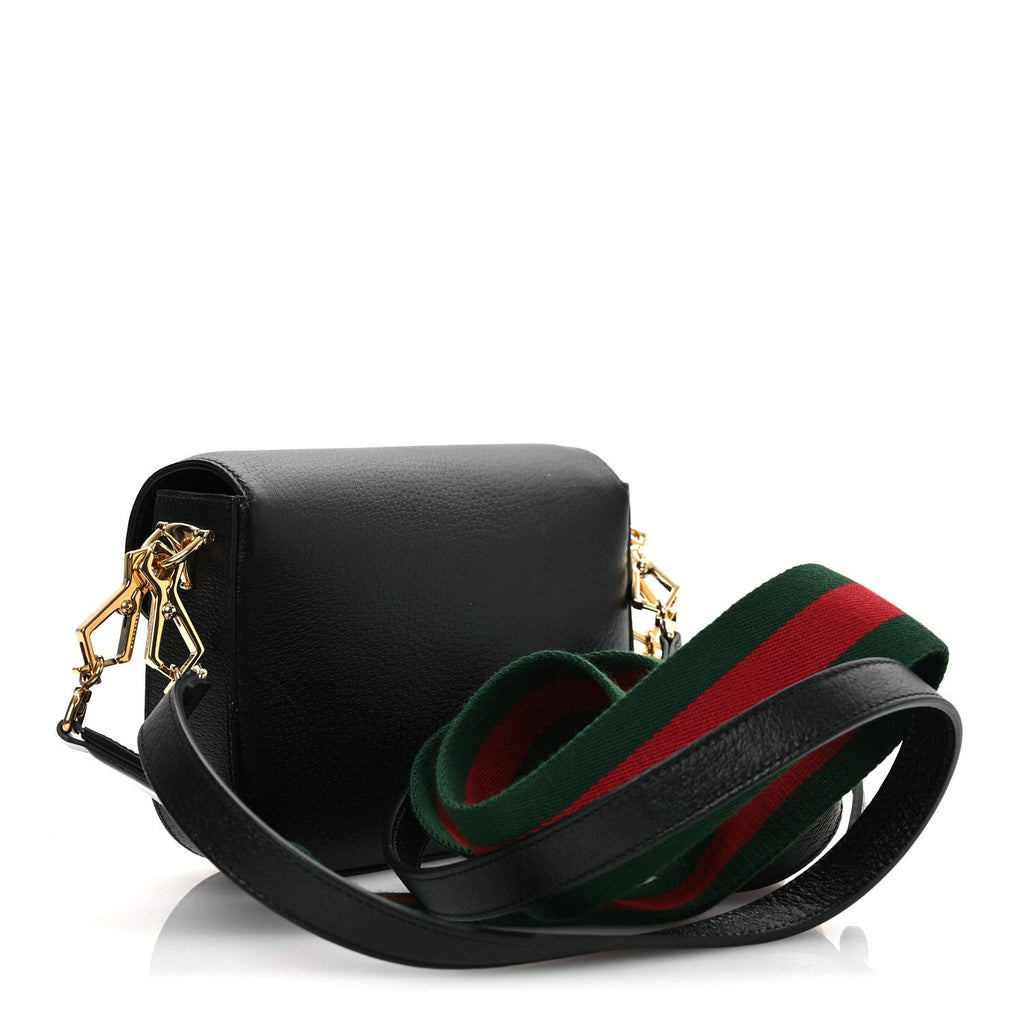 X ADIDAS Textured Dollar Calfskin Web Trefoil Mini Horsebit 1955 Shoulder Bag Black Off White