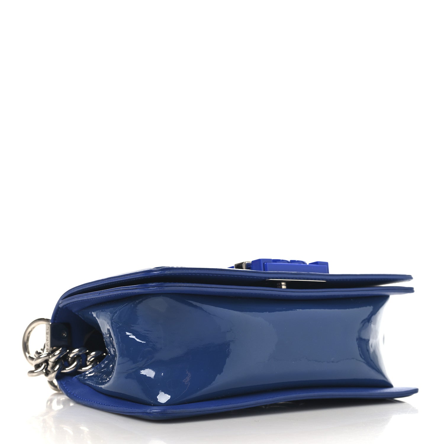 Patent Calfskin Quilted Small Plexiglass Boy Flap Blue