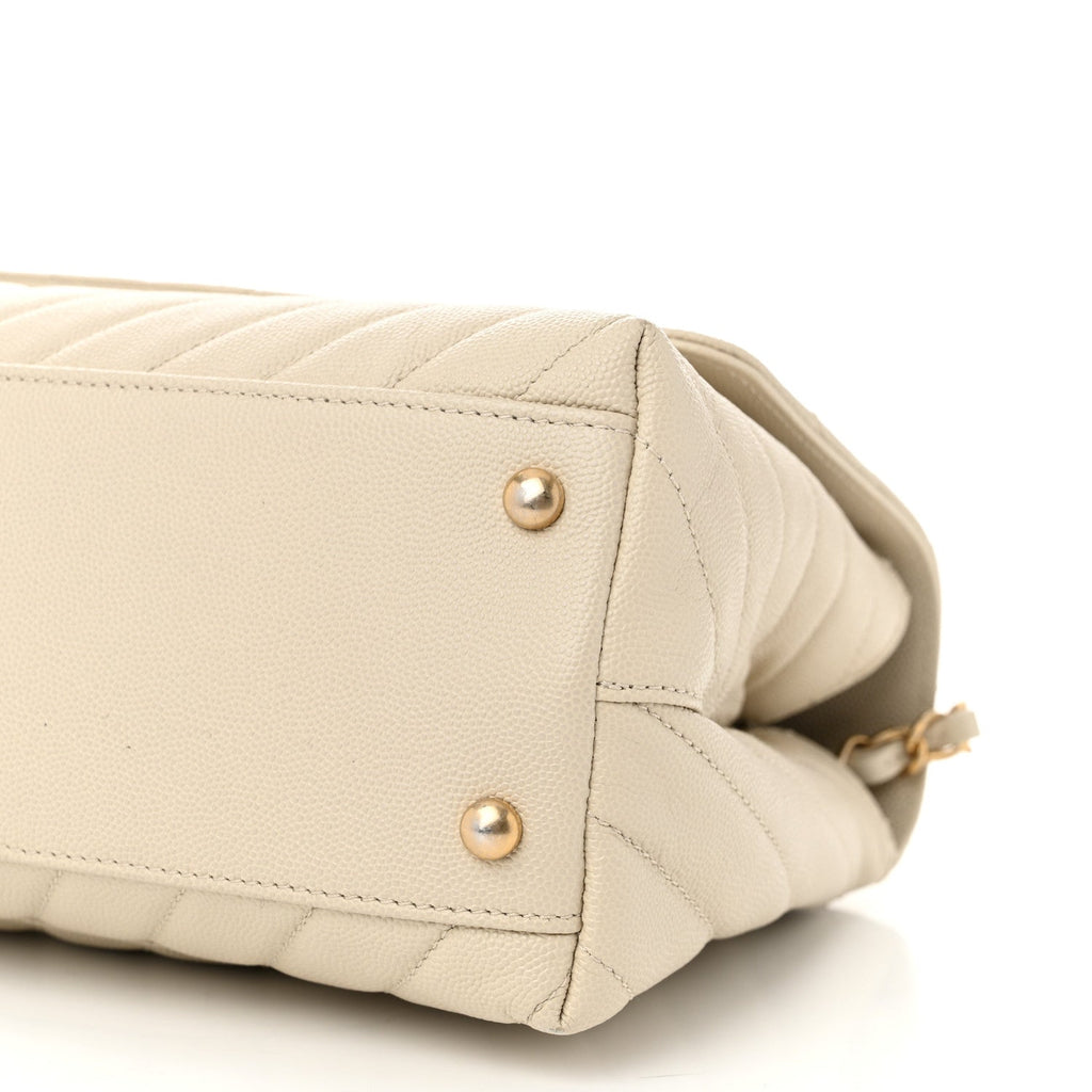 Caviar Lizard Chevron Quilted Small Coco Handle Flap Ivory