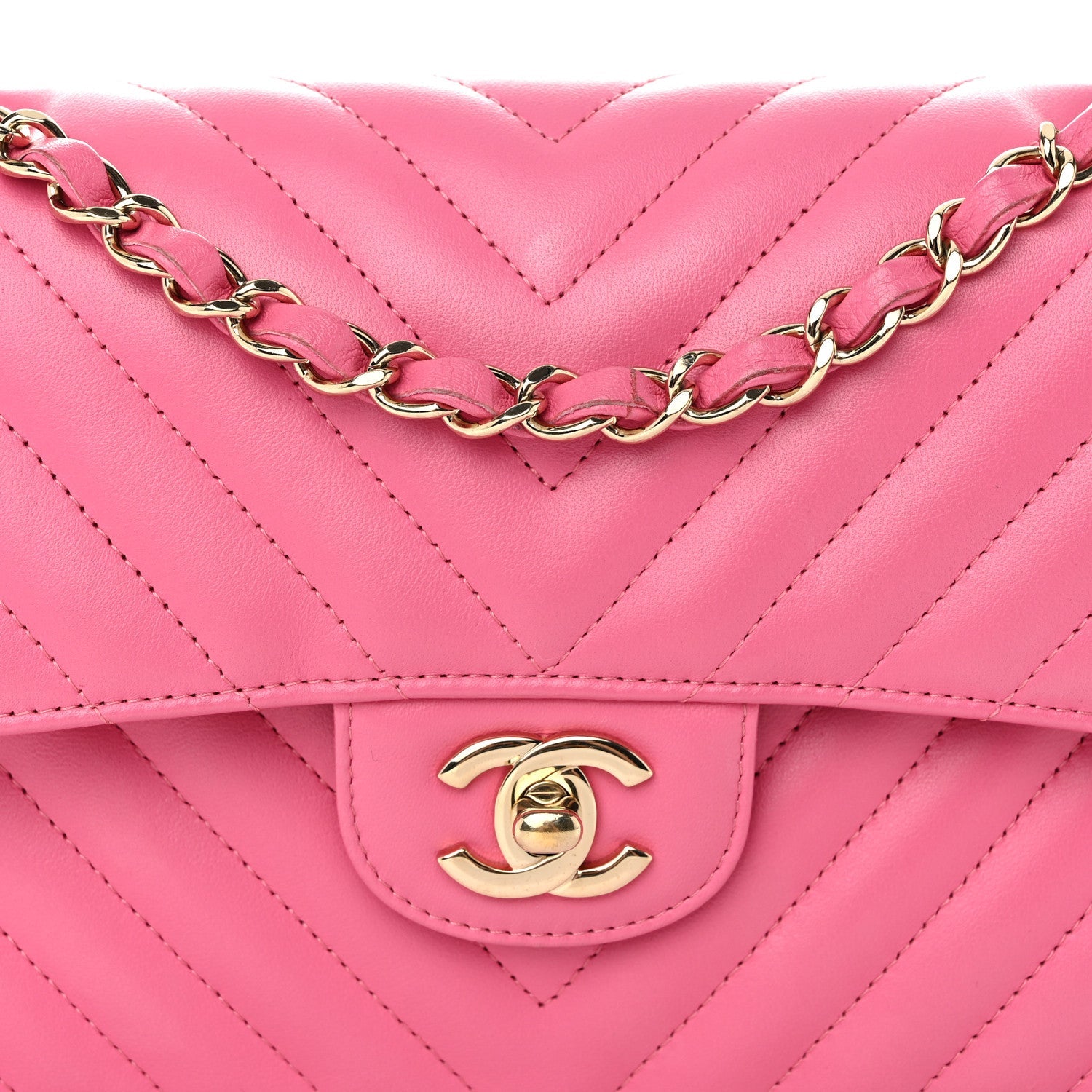 Lambskin Chevron Quilted Small Double Flap Pink