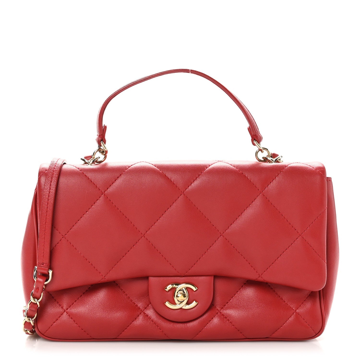 Lambskin Quilted Easy Carry Flap Red