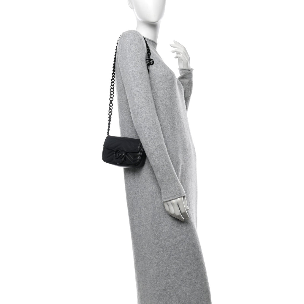 Calfskin Matelasse Monochrome GG Marmont Chain Belt Bag Black