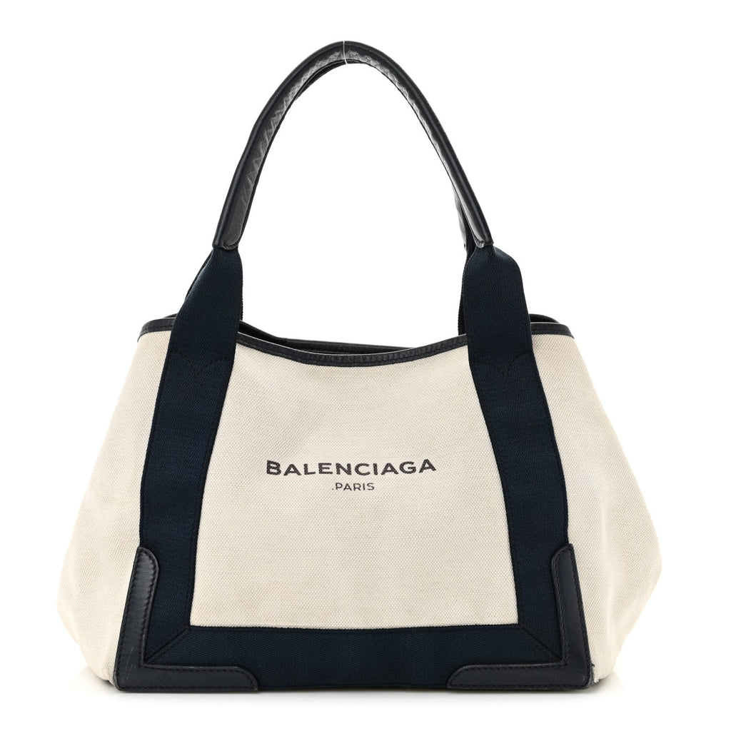Cotton Canvas Satin Calfskin S Navy Cabas Natural Black