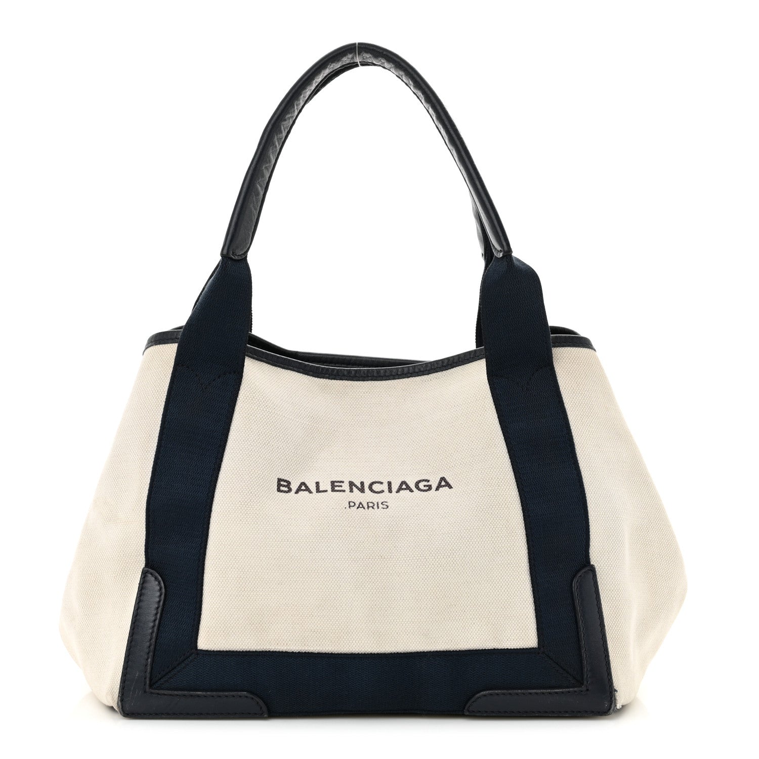 Cotton Canvas Satin Calfskin S Navy Cabas Natural Black
