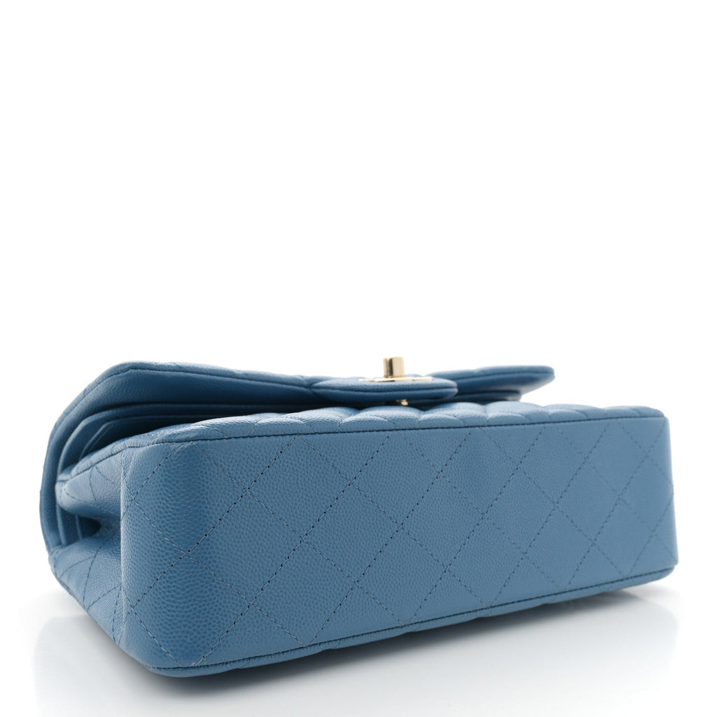Caviar Quilted Small Double Flap Blue