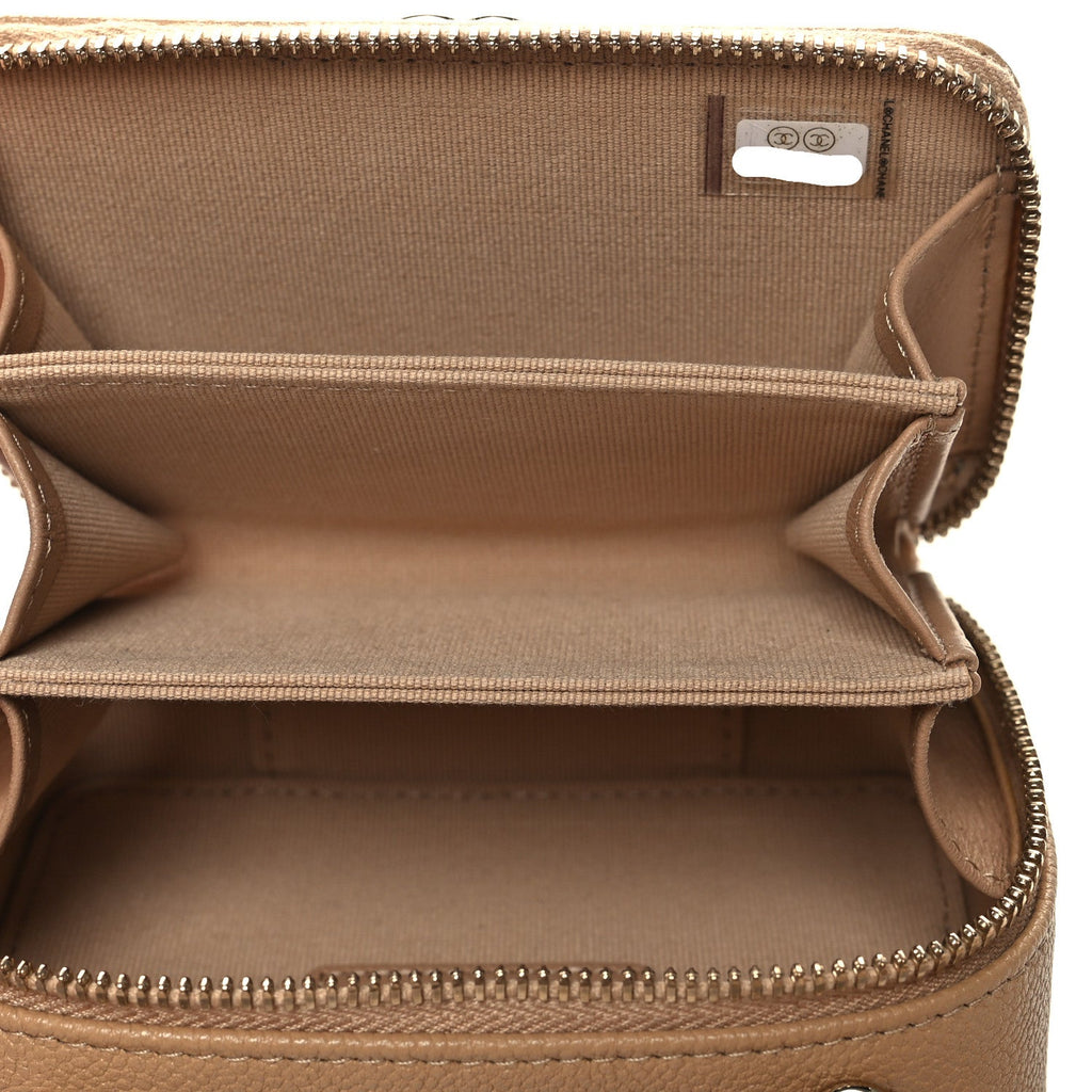 Caviar Chevron Quilted Mini Boy Clutch With Chain Beige
