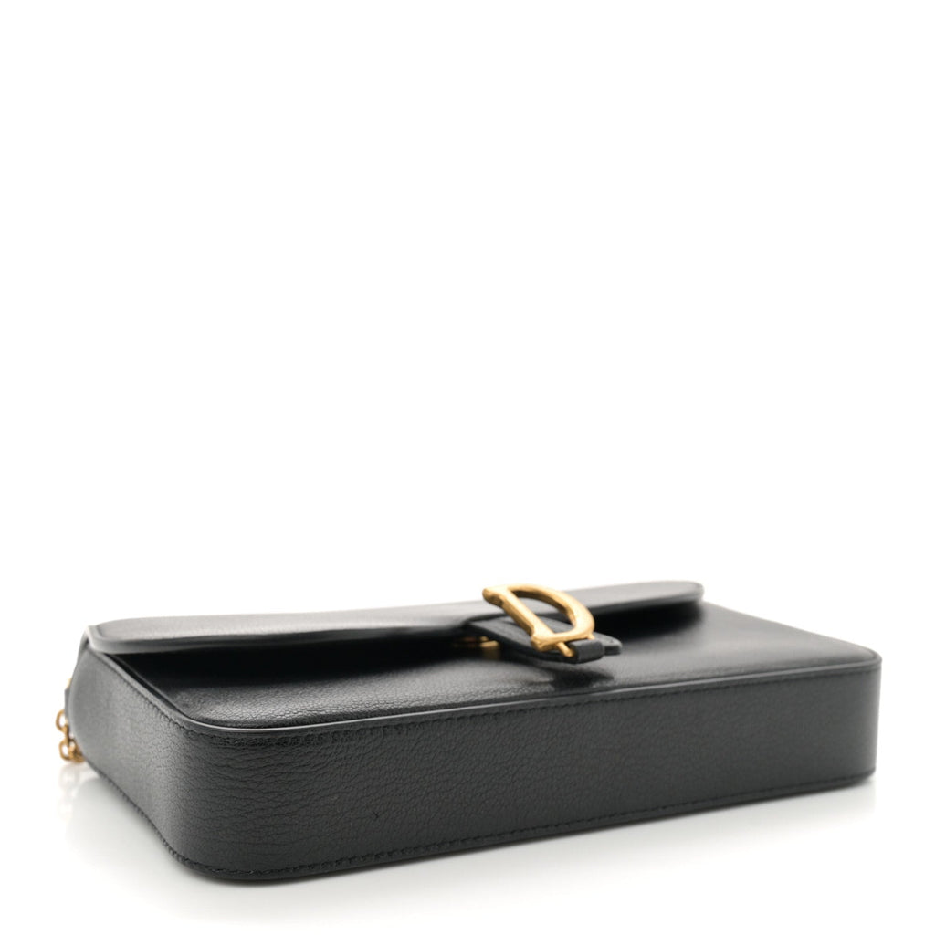 Goatskin Medium Saddle Pouch With Chain Black