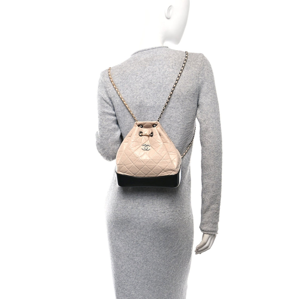 Aged Calfskin Quilted Small Gabrielle Backpack Beige Black