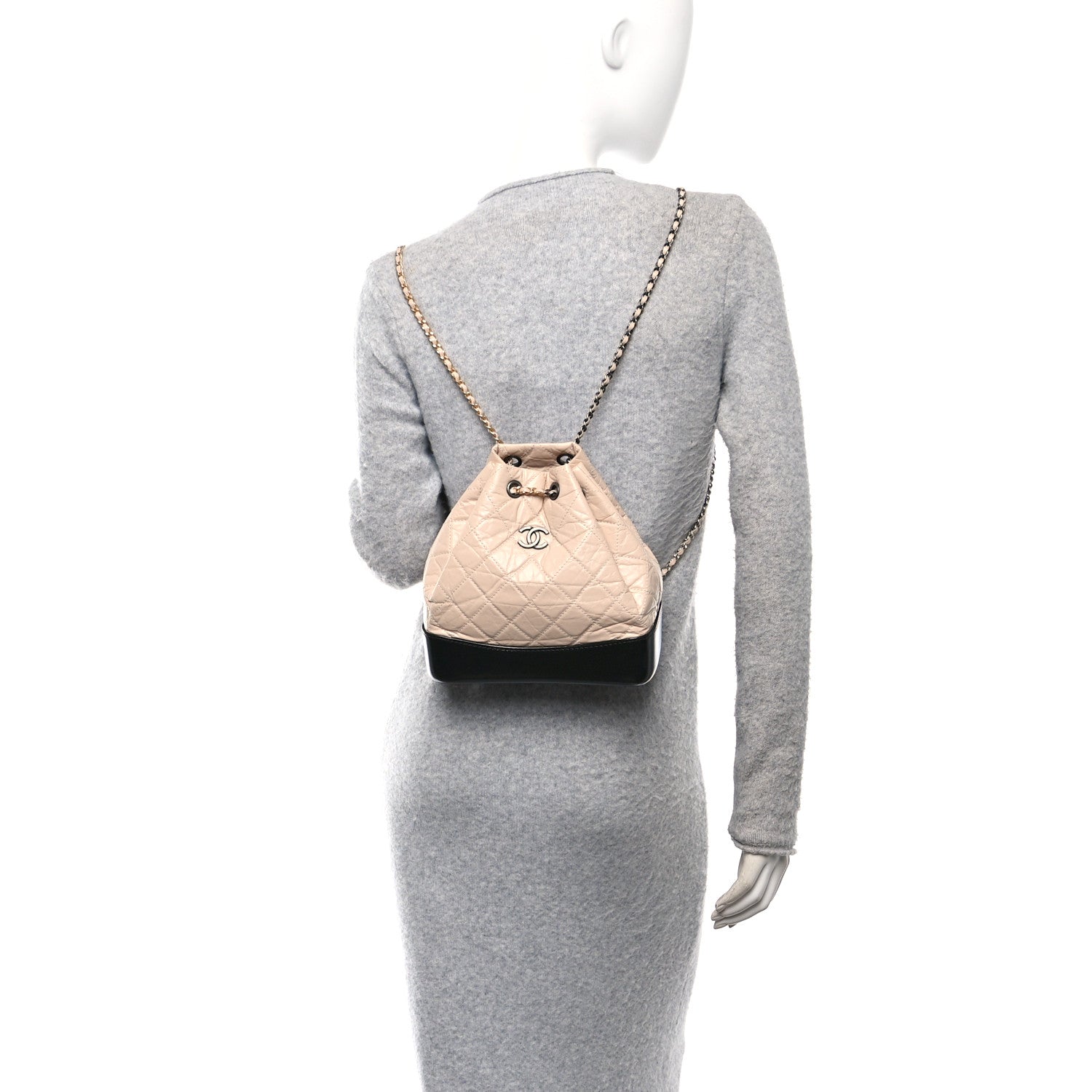 Aged Calfskin Quilted Small Gabrielle Backpack Beige Black