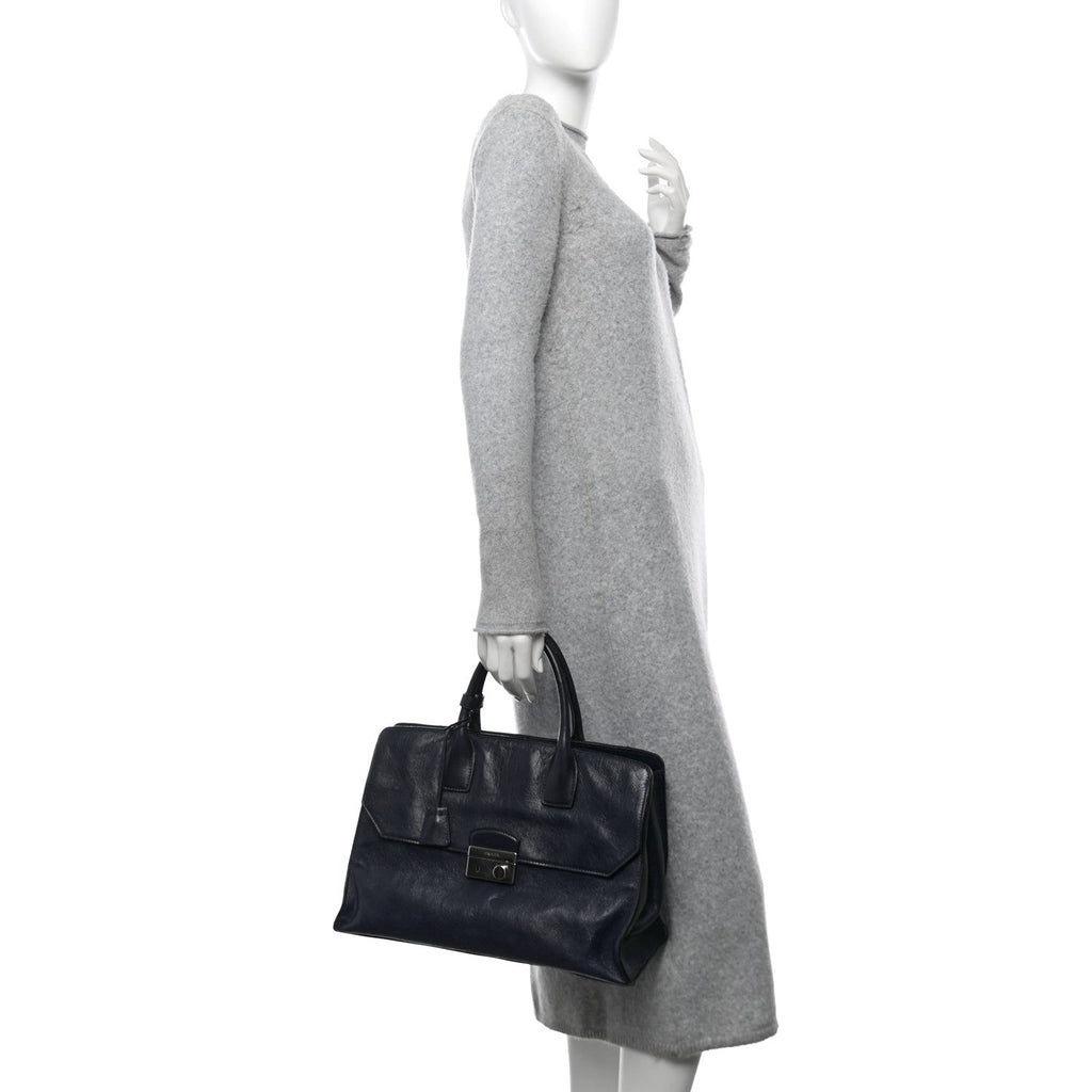 Glace Calfskin Sound Tote Bag Blue