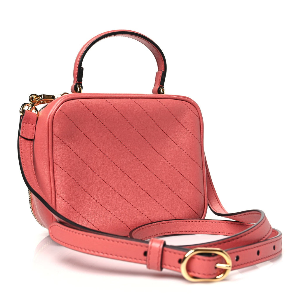 Sakai Be Green Calfskin Diagonal Stitched Blondie Top Handle Bag Pink