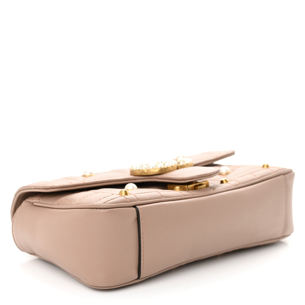 Calfskin Matelasse Studded Mini Pearly GG Marmont Shoulder Bag Porcelain Rose