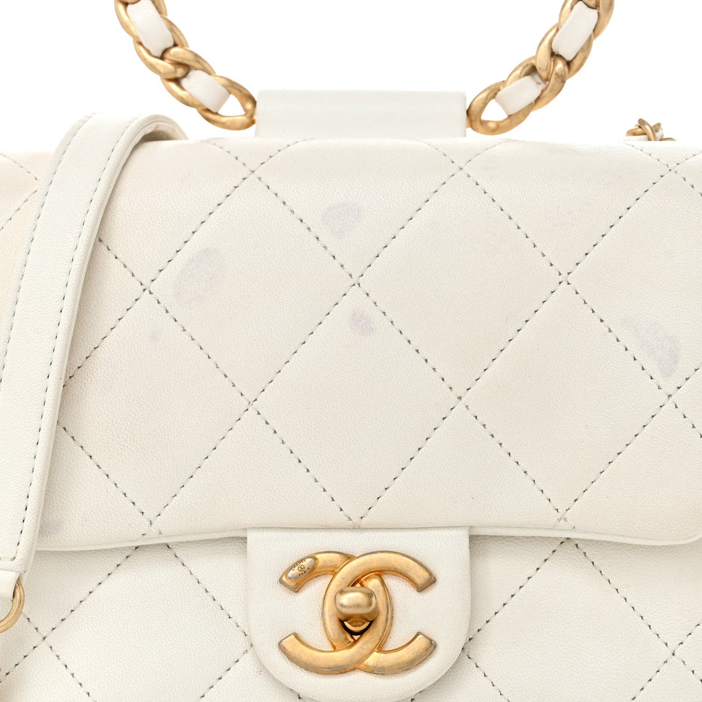 Lambskin Quilted Small In The Loop Handle Flap Bag White