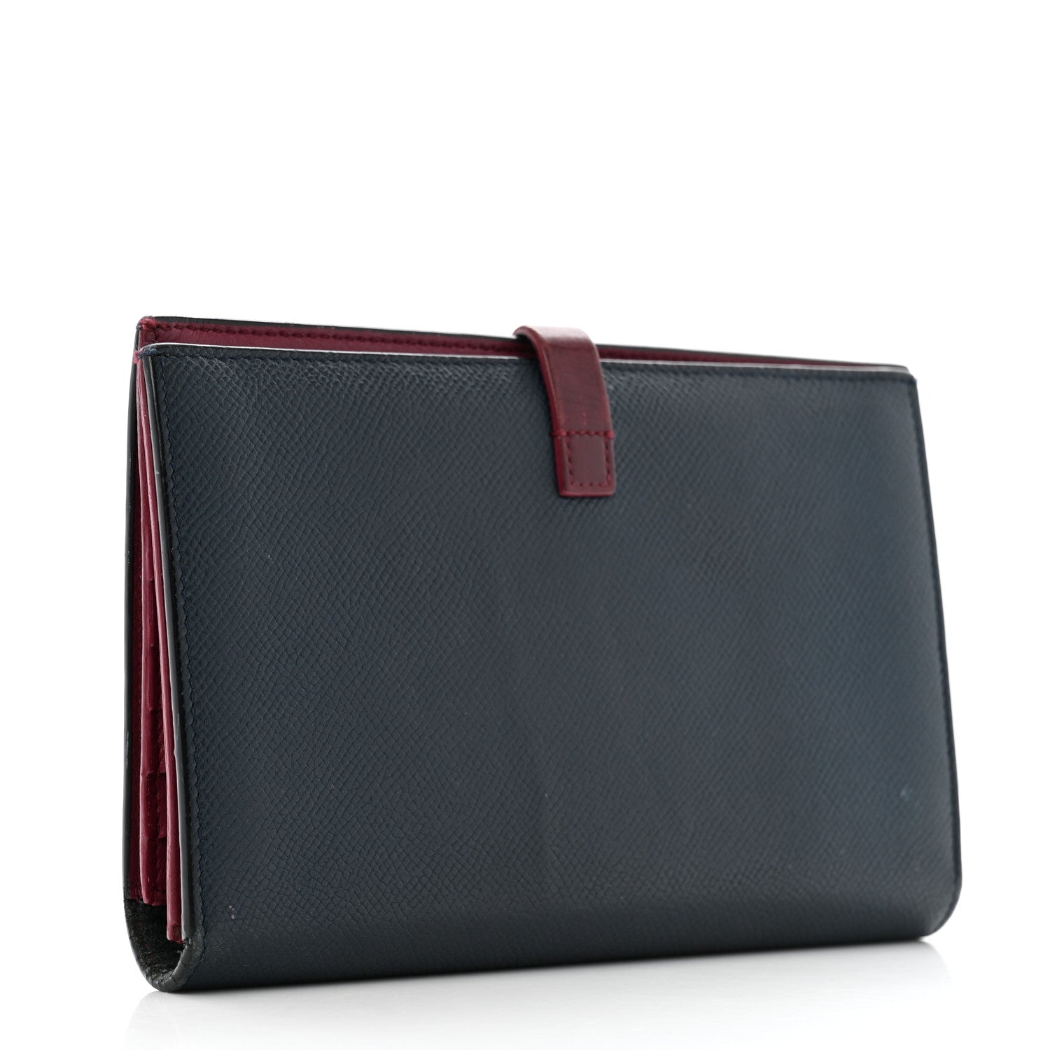 Grained Shiny Calfskin Large Multifunction Strap Wallet Steel Blue
