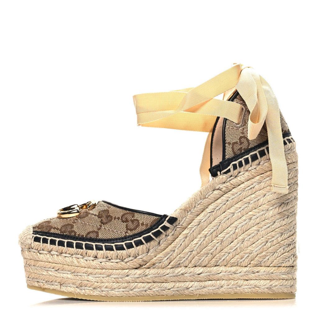 Monogram Matelasse GG Marmont Ankle Wrap Platform 35/120mm Espadrille Wedges 35.5 Beige Ebony Black Sand Storm