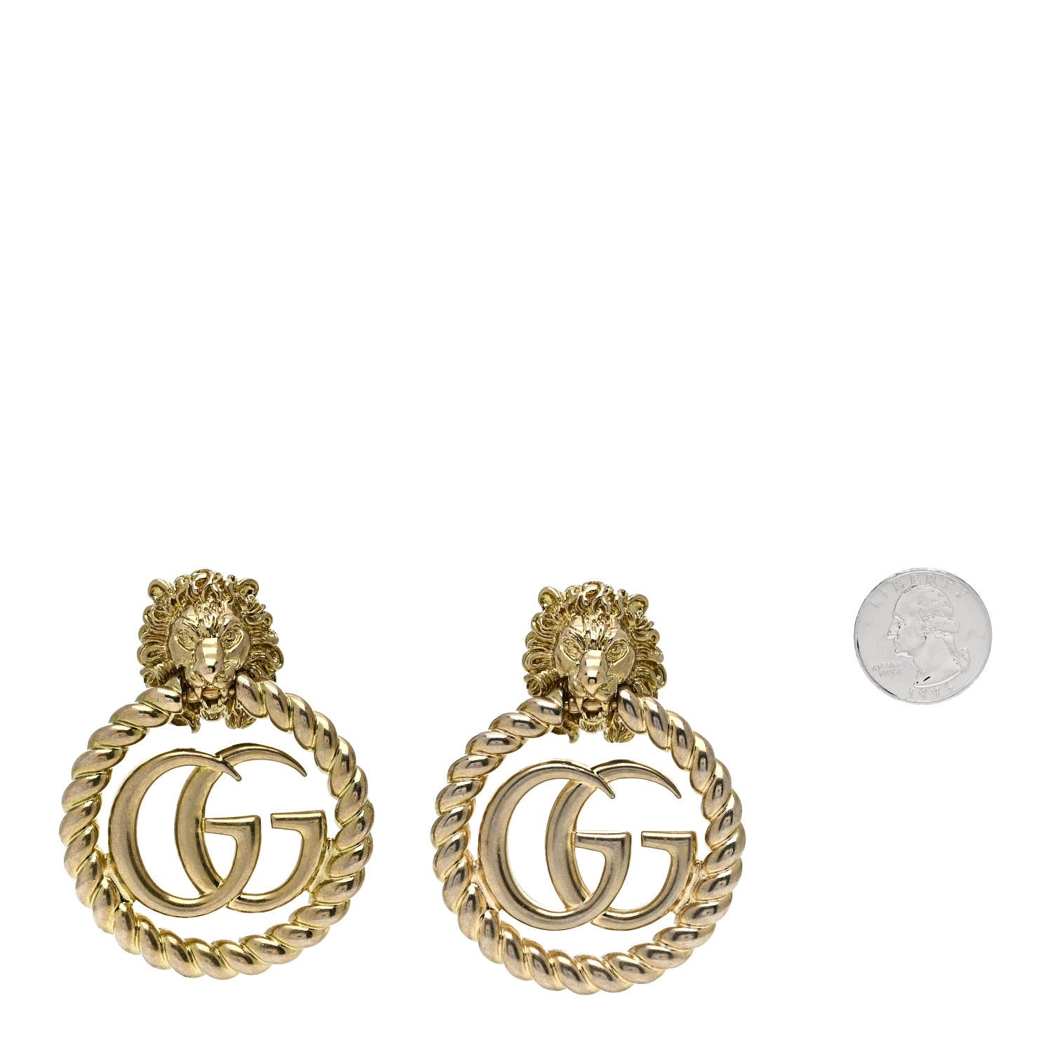 Metal Double G Lion Head Clip On Earrings Aged Gold