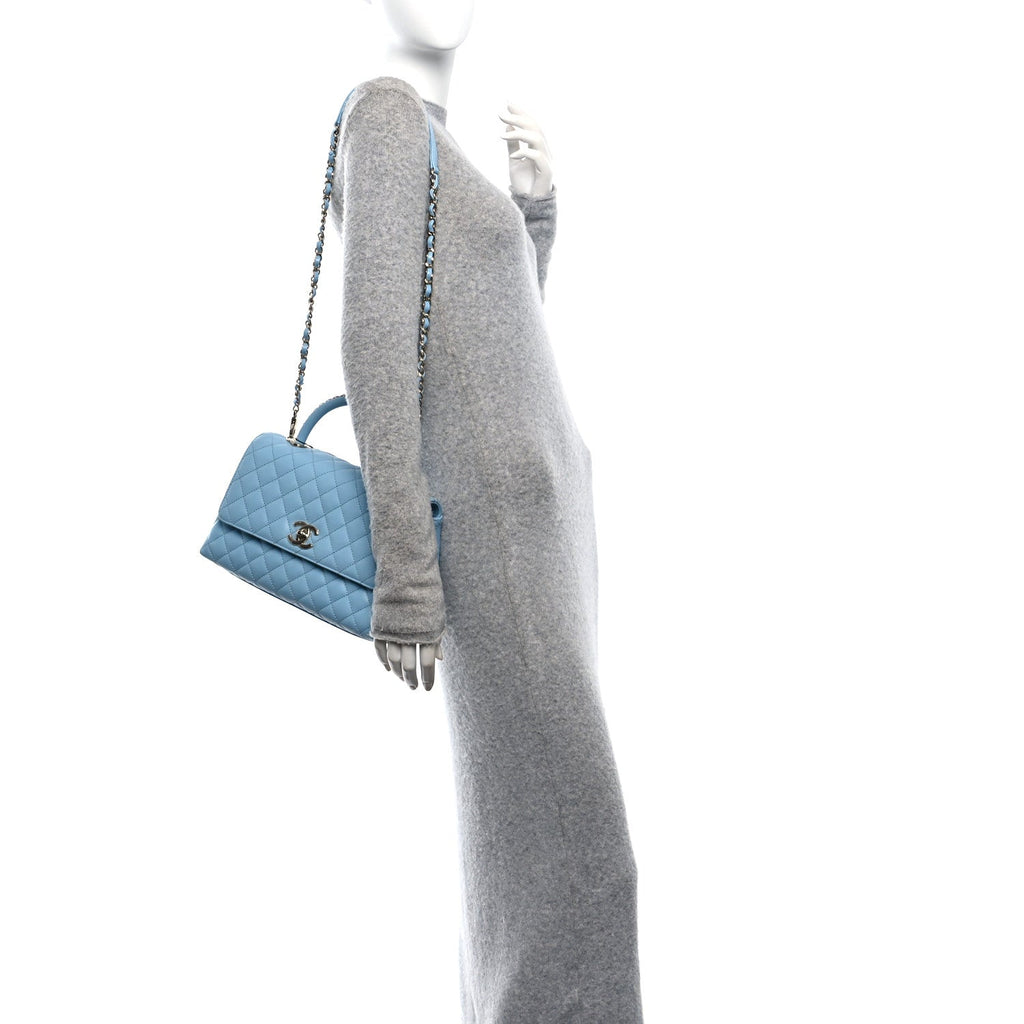 Caviar Quilted Small Coco Chain Handle Flap Blue