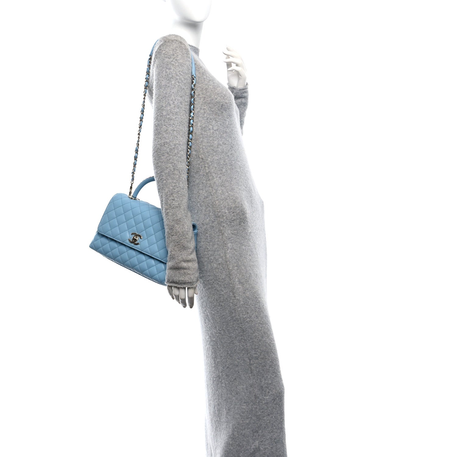 Caviar Quilted Small Coco Chain Handle Flap Blue