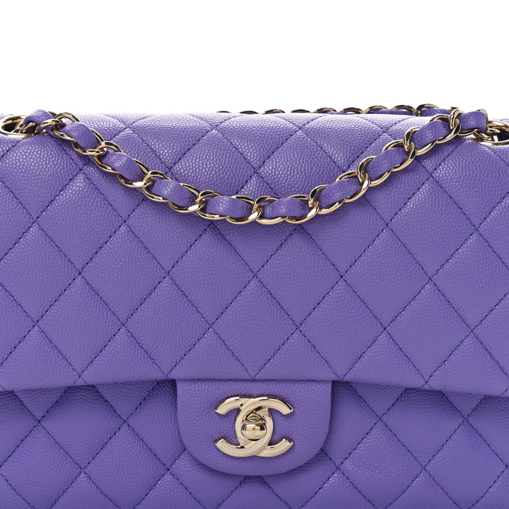 Caviar Quilted Medium Double Flap Purple