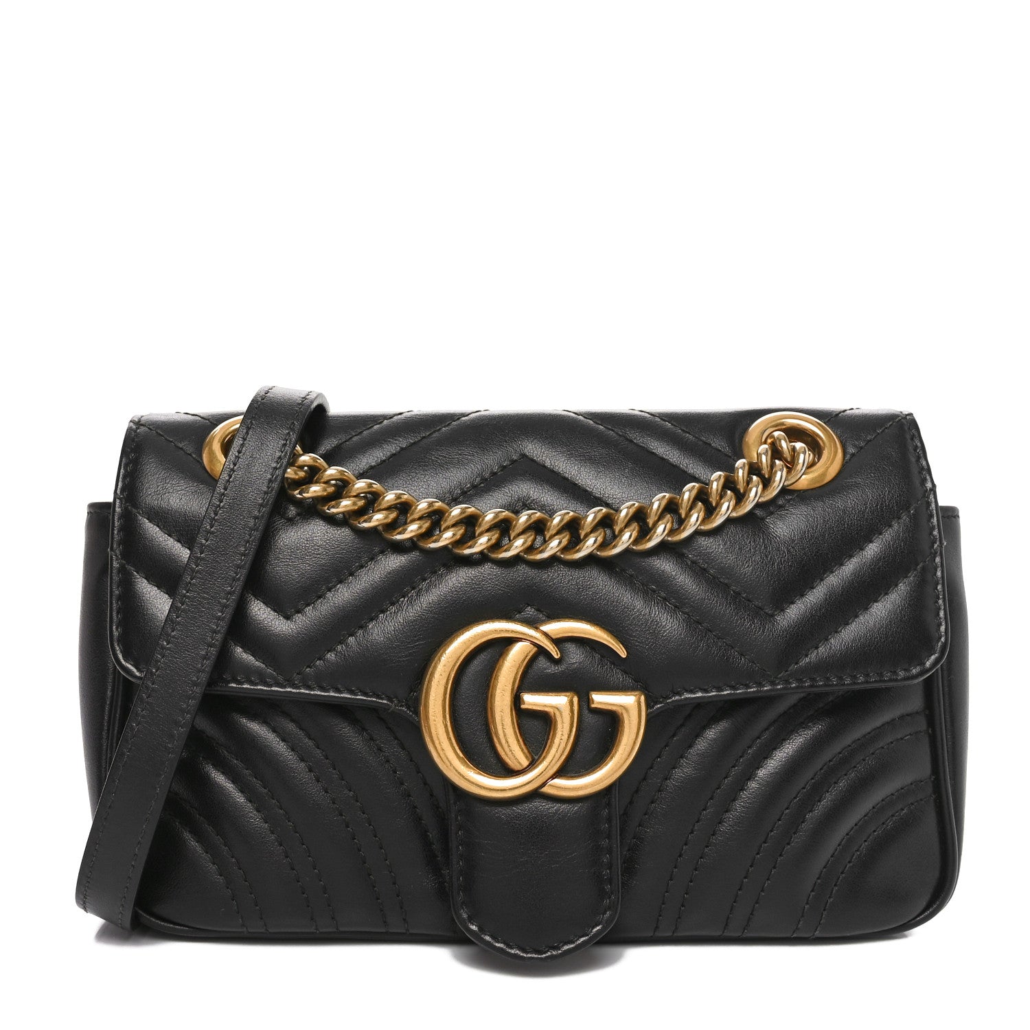 Calfskin Matelasse Mini GG Marmont Shoulder Bag Black