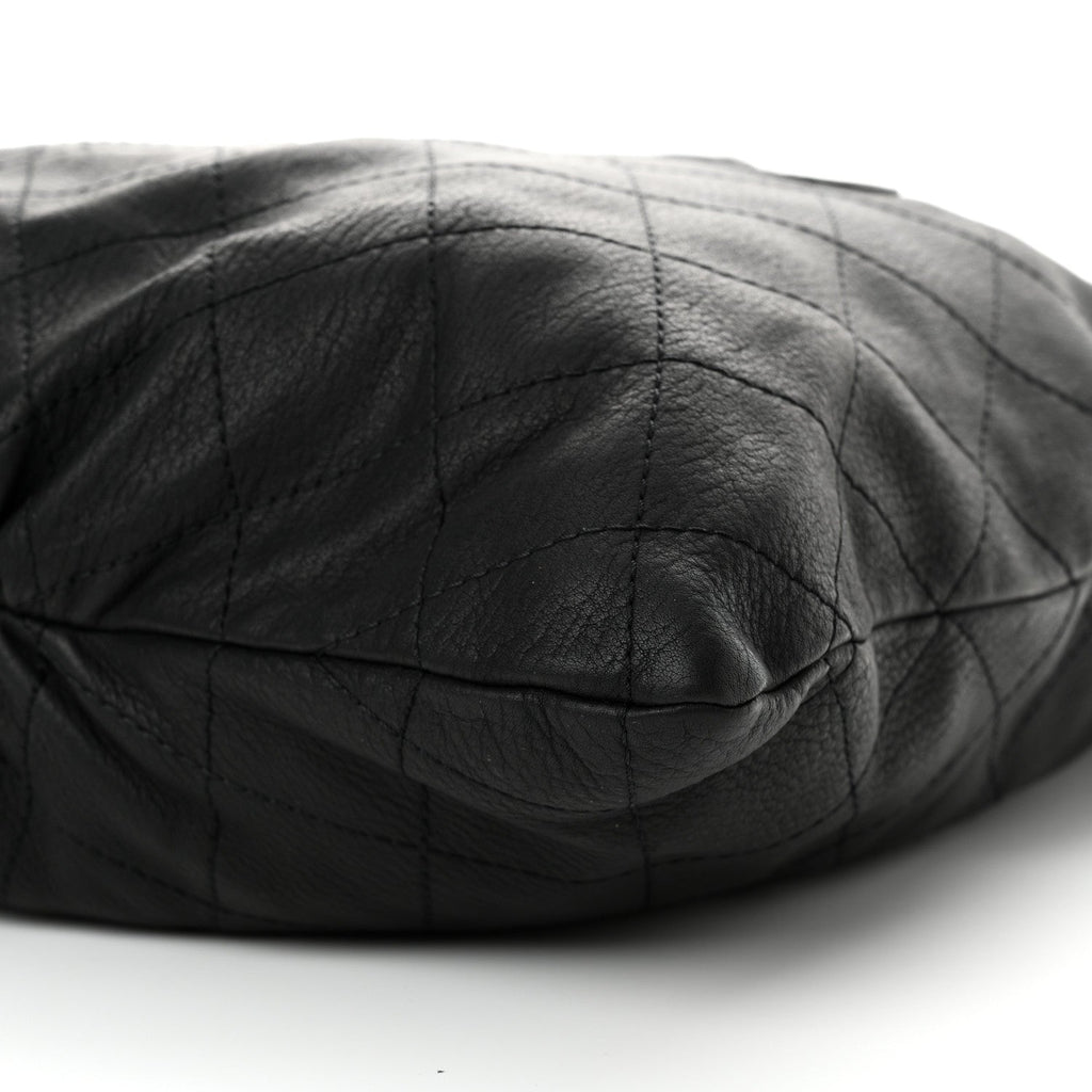 Calfskin Stitched Double Zip Hobo Black