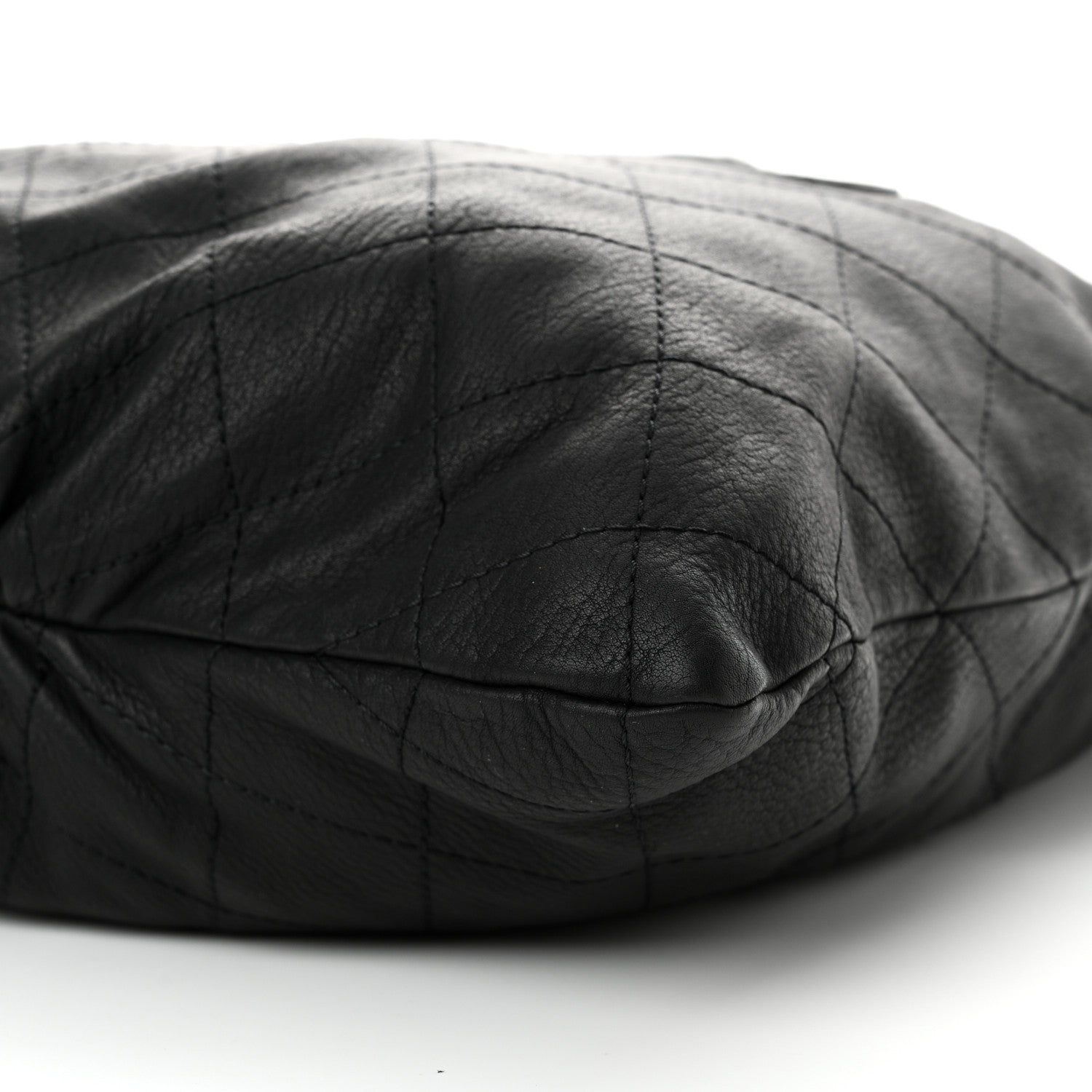 Calfskin Stitched Double Zip Hobo Black