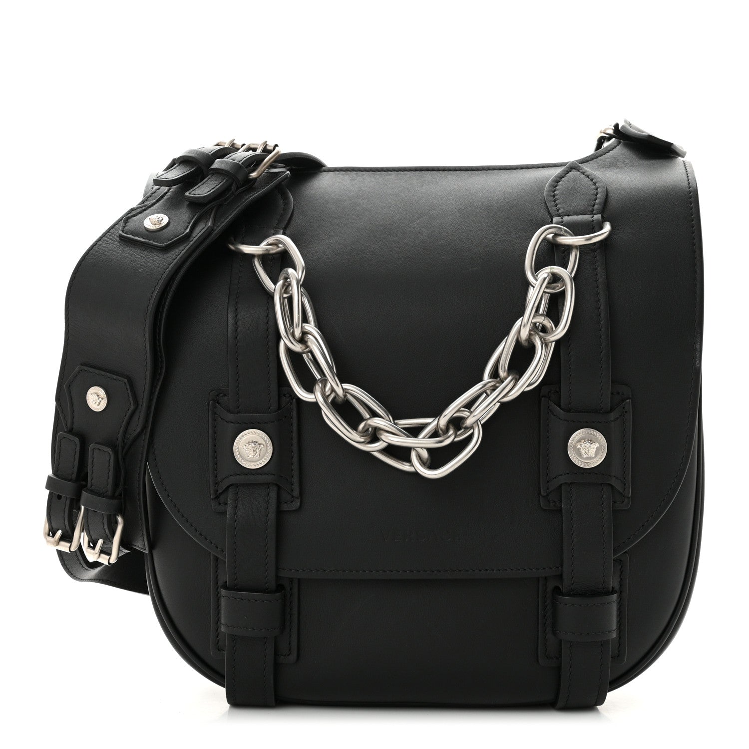 Calfskin Small Biker Chain Satchel Black