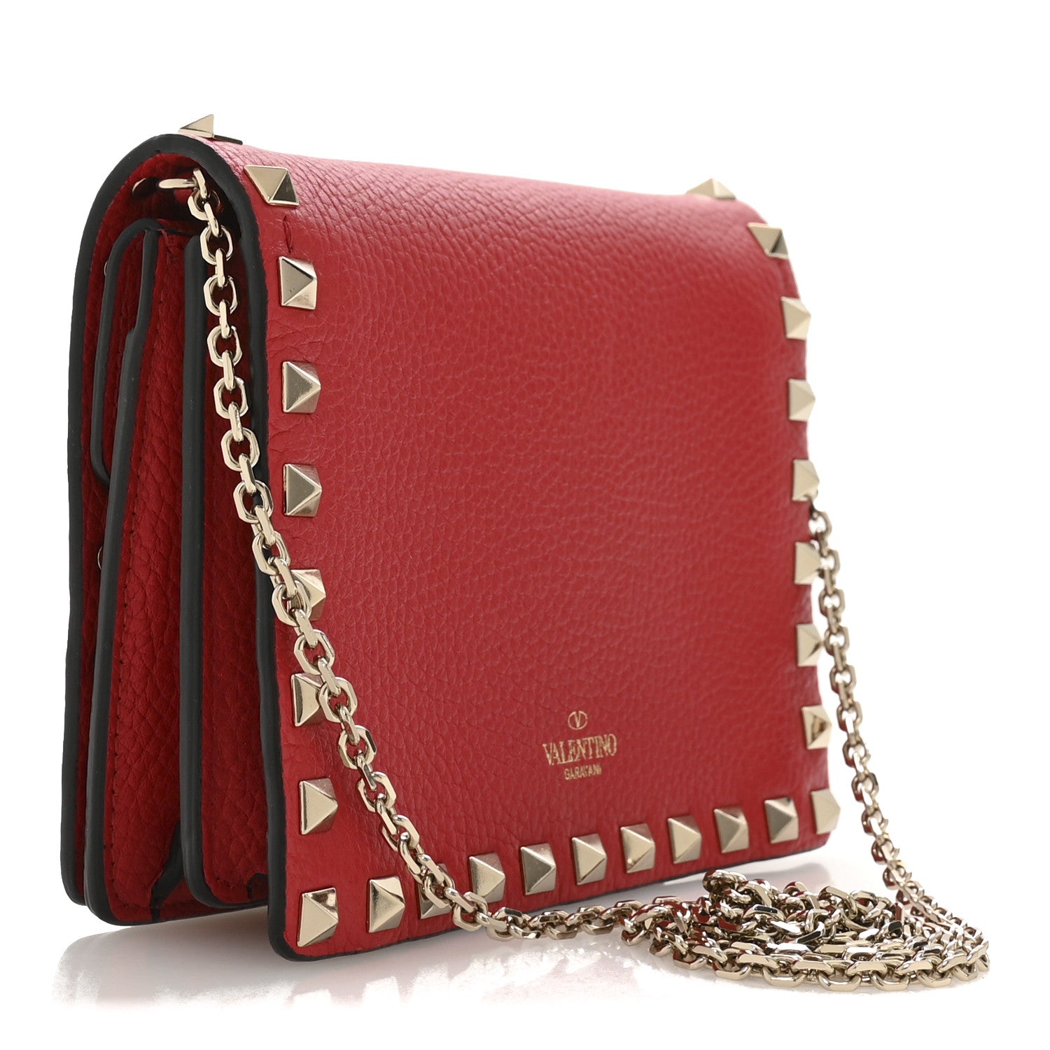 Vitello Rockstud Wallet On Chain Rouge Pur