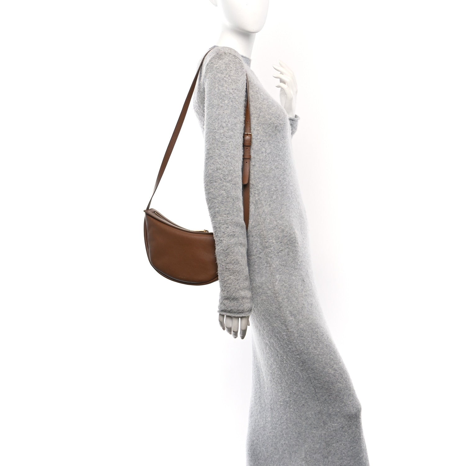 Soft Calfskin Moon Sling Bag Brown