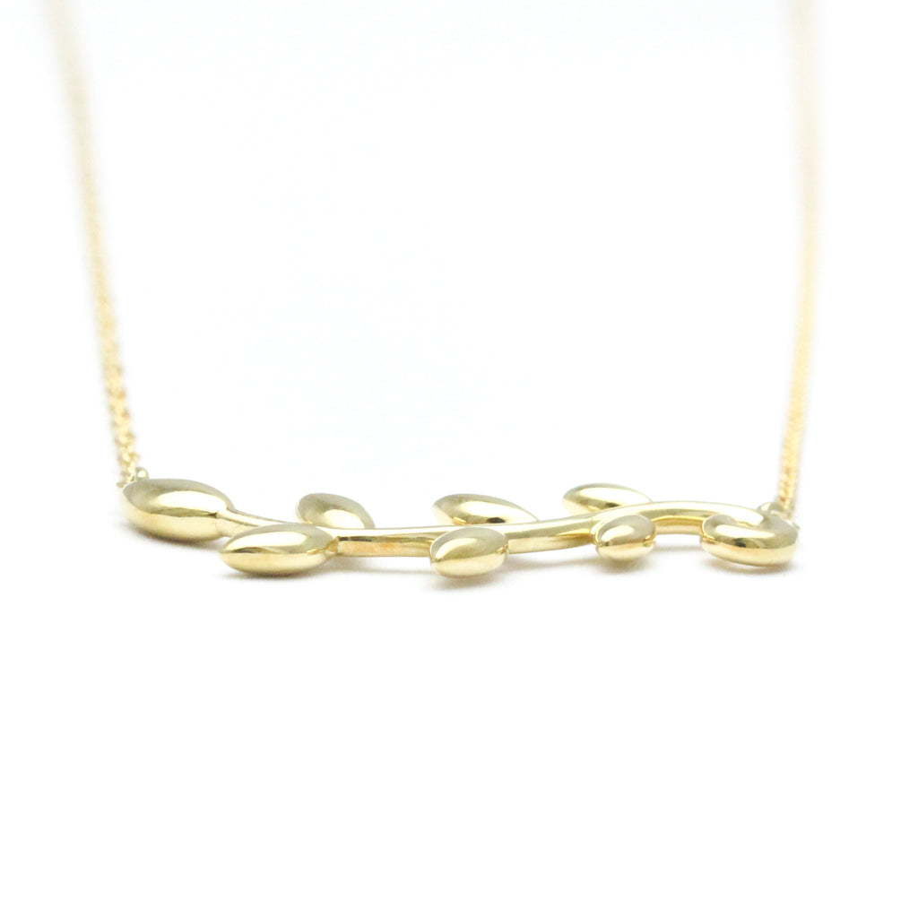 Olive Leaf Pendant Necklace 18K Yellow Gold