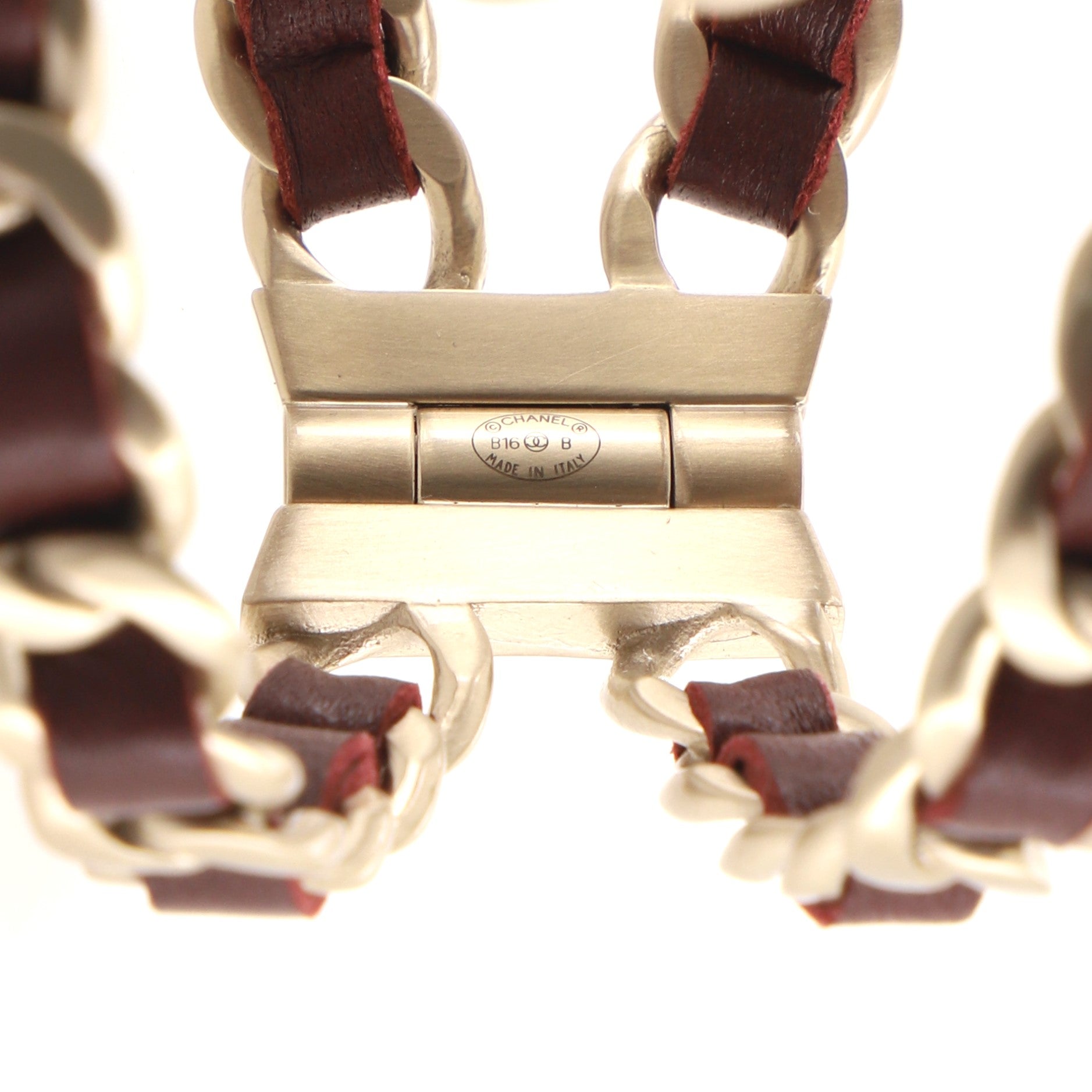 Chain CC Cuff Hinged Bracelet Metal with Lambskin Wide