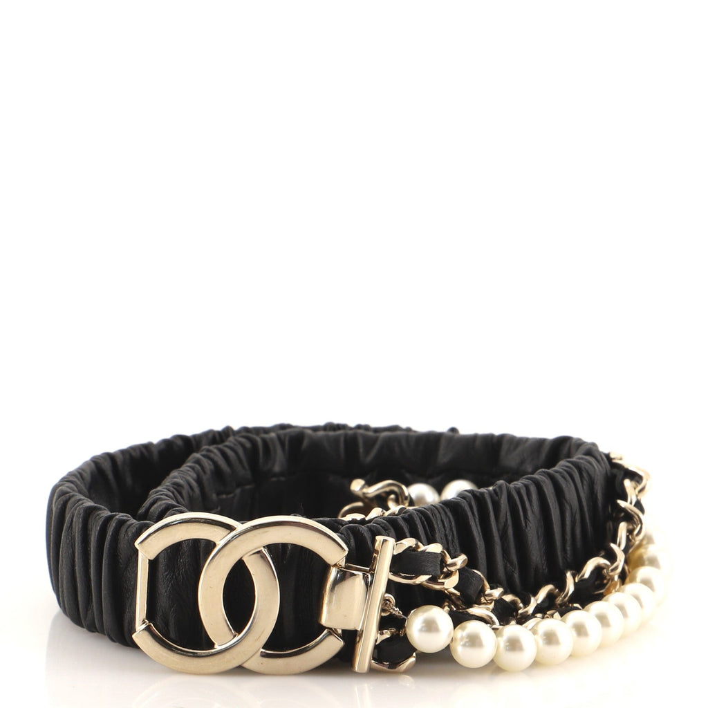 CC Elastic Belt Leather with Metal and Faux Pearls 85