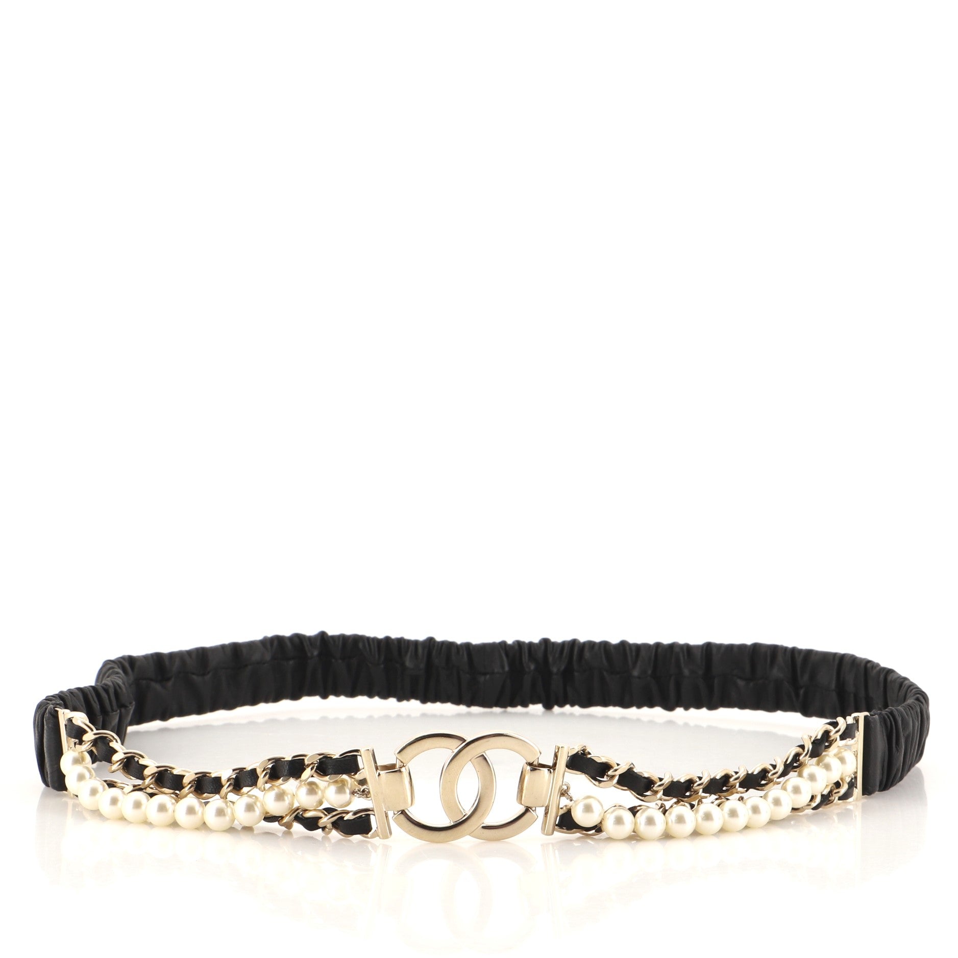 CC Elastic Belt Leather with Metal and Faux Pearls 85