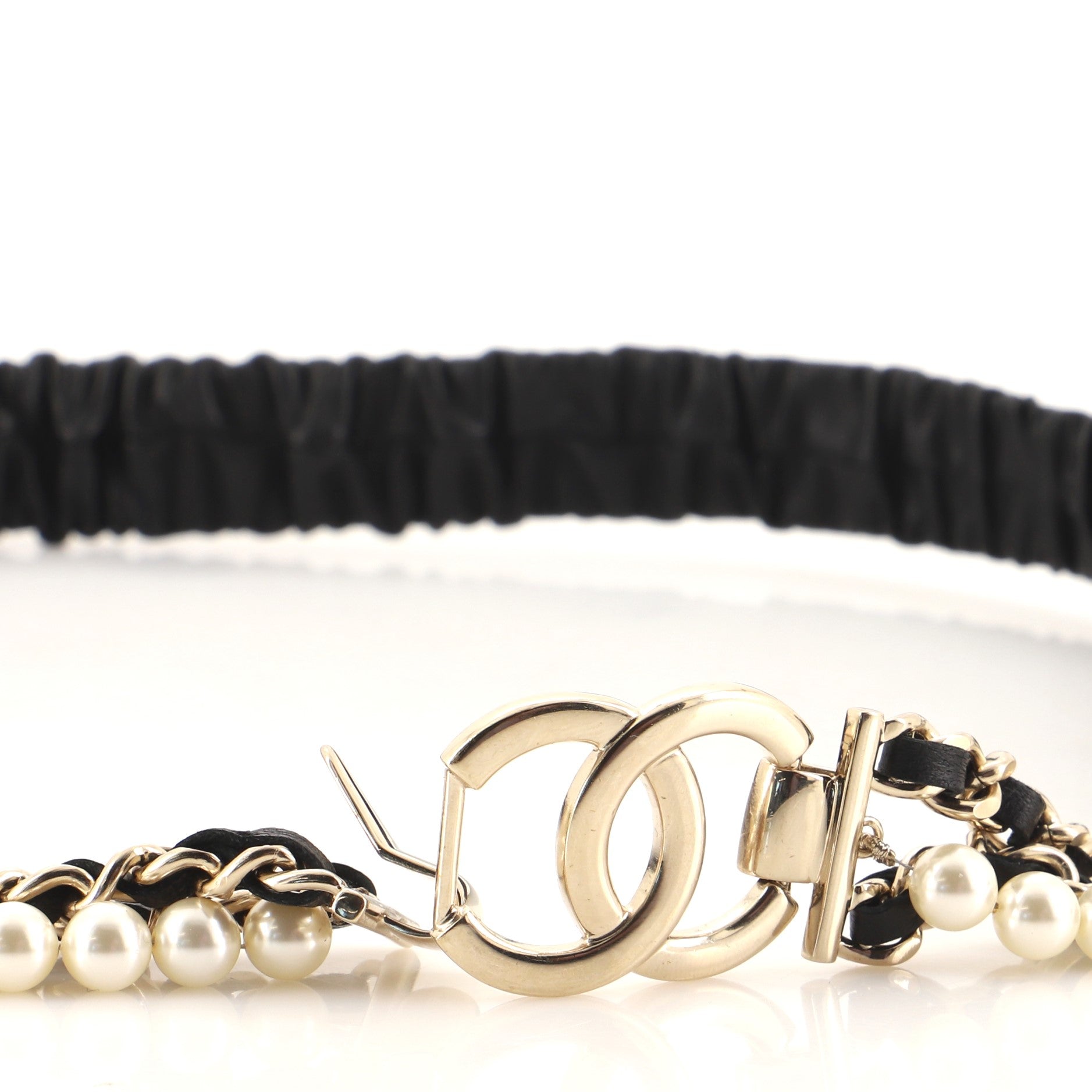 CC Elastic Belt Leather with Metal and Faux Pearls 85